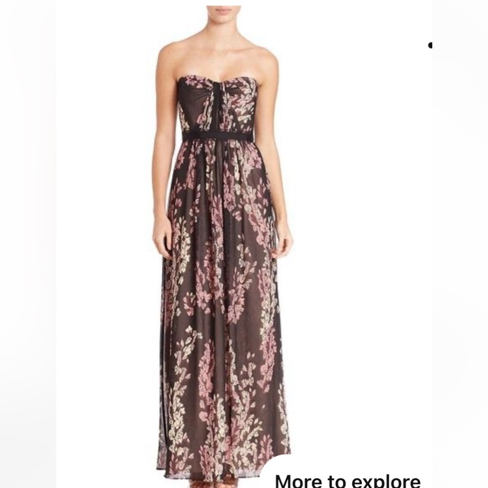 BCBGMaxAzria Amber Strapless Floral Print Sheer Gown size 0